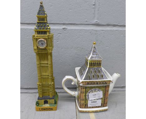 A Sadler Big Ben teapot and a model of Big Ben **PLEASE NOTE THIS LOT IS NOT ELIGIBLE FOR POSTING AND PACKING** 