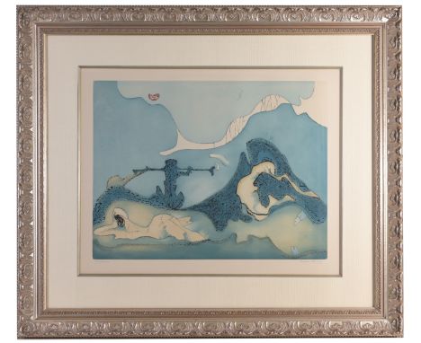 Dorothea Tanning (American, 1910 - 2012) "Bonjour Max Ernst" (I love Max) - 1976 Aquatint, sugar-lift aquatint and roulette. 