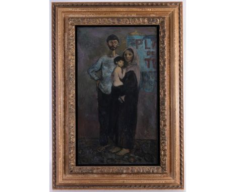 Ben Stahl (American, 1910-1987) "Portrait of a Family" - 1972 Oil on Board. Signed lower left. Inscribed verso by the artist.