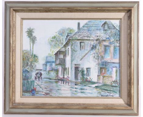 Emmett Fritz (Florida, 1917 - 1995) "St. Augustine" Oil on Canvas Panel. Signed lower right. Sight Size: 11 x 14 in. Overall 