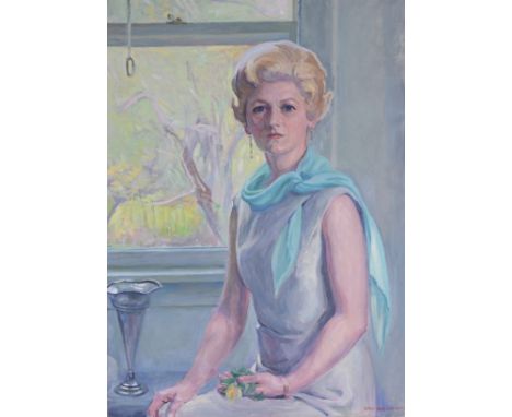 Emily Burling Waite (American, 1887-1980) "Melba" Portrait of a Woman Oil on Canvas. Signed lower right. Size: 36 x 26 in. Un