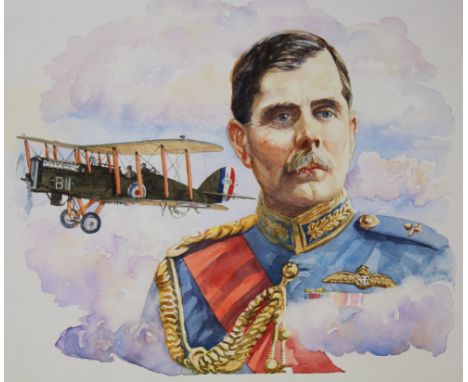 Brian Sanders (British, B. 1937) "Hugh Trenchard and DH9A" Original Watercolor on paper painting. Provenance: Collection of J