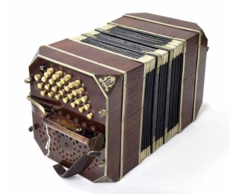 German Bandoneon bearing the maker's plaque of Alfred Arnold Carlsfeld, with fifty-five buttons on rosewood ends, the canted 