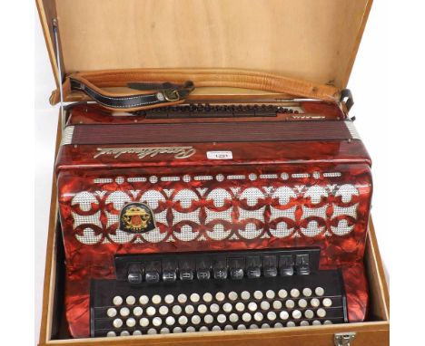 Royal Standard Romance button accordion, red marble finish, case