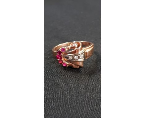14CT ROSE GOLD DIAMOND AND RUBY RING