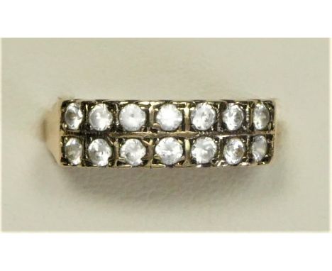 A 9ct gold two row CZ dress ring, N, 2.1gm, box 