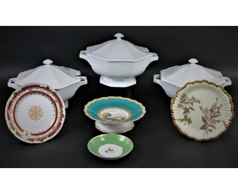 John Rose & Co. Coalbrookdale, Shropshire, an early 19th century dessert plate, gilt border, armorial crest, 21cm, a turquois