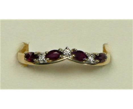 A 9ct gold ruby and diamond wishbone ring, P, 1.5gm 