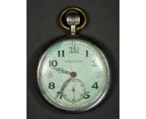 Jaeger LeCoultre, a War Department nickel pocket watch, the white enamel dial (damaged) with subsidiary seconds dial, the sig