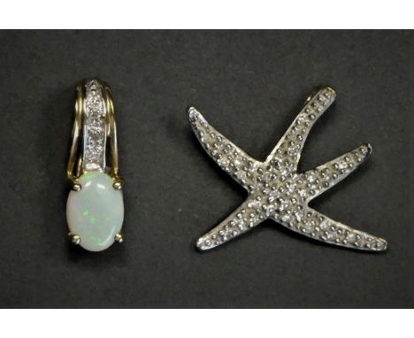 A diamond star pendant and an opal and diamond pendant, 1.9gm 