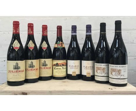 8 Bottles Mixed Lot Domaine Crus Beaujolais comprising: 2 bottles Fleurie ‘La Joie de Palais’ Domaine Lafarge-Vial 2018, 3 bo