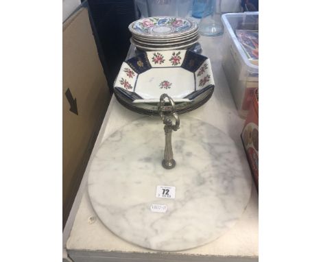 A collection of plates, inc. Spode etc. and a cheese board