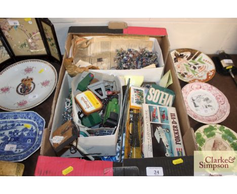 A collection of various vintage toys to include lead soldiers, railway items etc.