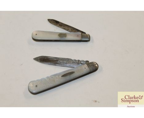 Two silver and mother of pearl mounted pen knives