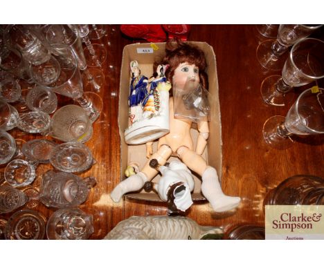 A vintage doll AF; a Staffordshire figure and various other items 