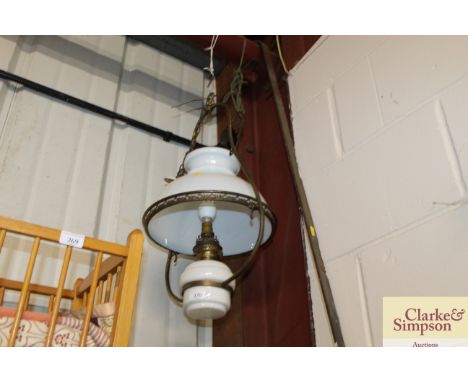 A white opaque hanging lamp