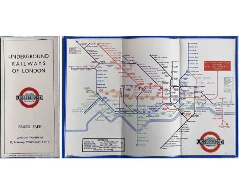 1933 London Underground H C Beck diagrammatic, card POCKET MAP from the first-year series titled 'Underground Railways of Lon