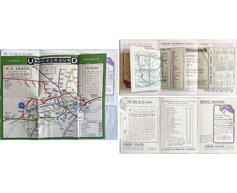 1909 London Underground POCKET MAP. An unusual version produced for F Leach, Jewellers &amp; Opticians of Kilburn with their 