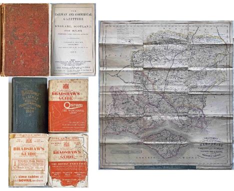 Railway ephemera (6 items): c1860s Crutchley's RAILWAY MAP of Hampshire &amp; IoW (worn, no cover), 1900 RAILWAY &amp; COMMER