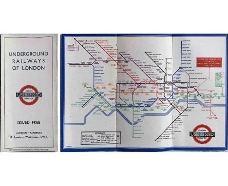 1933 London Underground H C Beck diagrammatic, card POCKET MAP from the first-year series titled 'Underground Railways of Lon