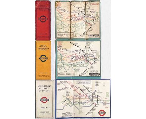 Trio of 1930s London Underground POCKET MAPS in used condition comprising 'Stingemore' linen-card examples from 1931 &amp; 19