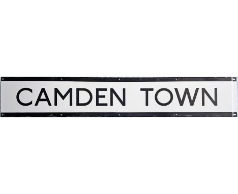 London Underground enamel STATION FRIEZE PANEL from the Northern Line platforms at Camden Town station. Measures 53" x 9" (13