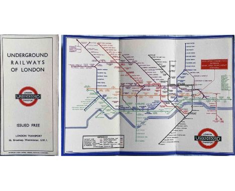 1934 London Underground 'Underground Railways of London' POCKET MAP. A second-year H C Beck diagrammatic card map with print 