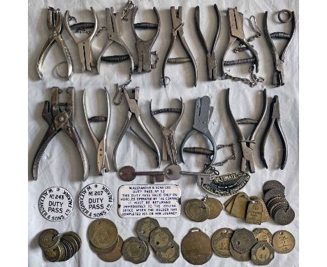Large quantities of TICKET CLIPPERS (15) and DUTY PASSES &amp; PAY CHECKS (50+), the latter from a variety of operators, incl