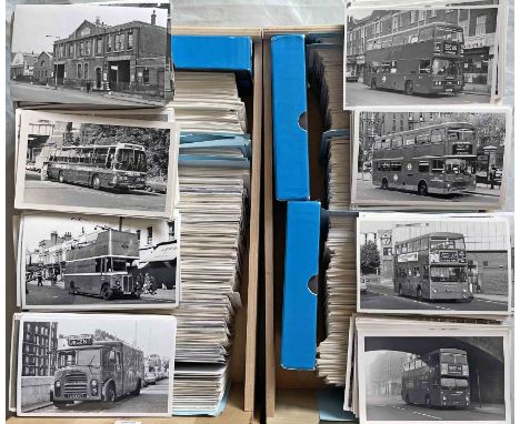 2 boxes (estimated 1,900+) of postcard-size, b&amp;w LONDON BUS &amp; SERVICE VEHICLE PHOTOGRAPHS taken from the 1940s-70s. M