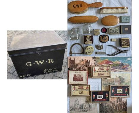 Selection of Great Western Railway (GWR) items comprising a TIN TRUNK marked "46110 - Empty to Paddington", probably for tran