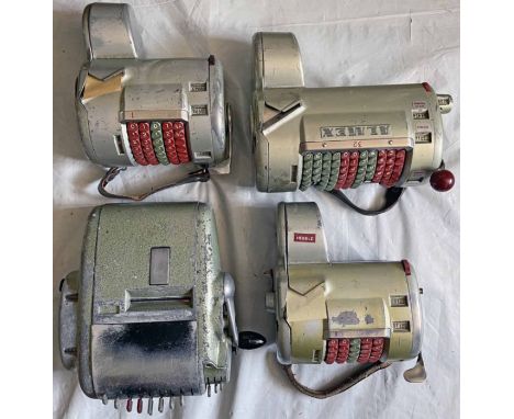 Selection of 4 TICKET MACHINES: 3 are Almex A, at least one is ex-Hebble, the other an AEG Omniprinter as used on British Rai
