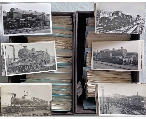 2 boxes (estimated 1,400+) of postcard-size, b&amp;w RAILWAY PHOTOGRAPHS. The first box is main-line locomotives: NER Pacific