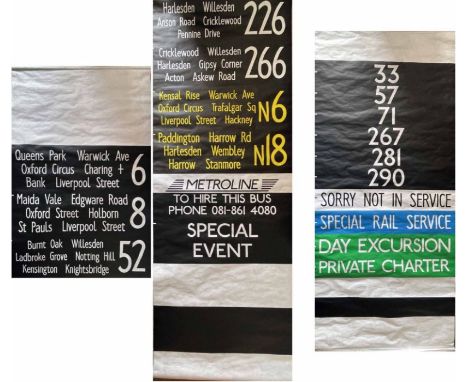 Pair of London Bus DESTINATION BLINDS from M-class Metrobuses comprising an intermediate points/numbers blind (coded KM) from