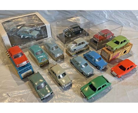 Selection (14) of Norev c1/42-scale MODEL CARS of BMC 1100s - Morris, Austin, MG - comprising 11 from the original 1960s/70s 