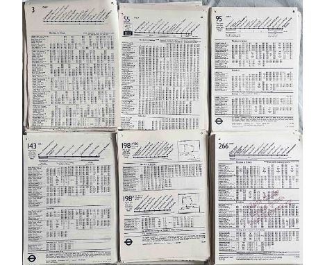 Very large quantity (estimated 1,200) of 1980s London Transport bus stop PANEL TIMETABLES. Covering routes from 3 to 317 plus