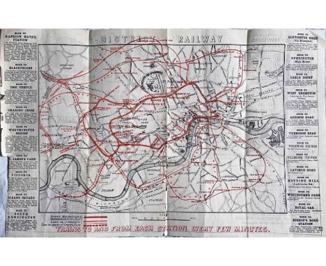 c1872/73 District Railway MAP, a very early issue from the London underground railways. Shows the DR running from Mansion Hou