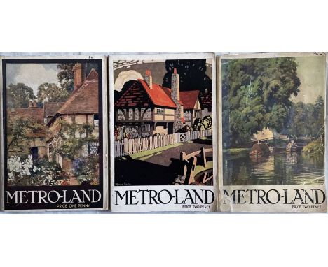 3 issues of METRO-LAND, the Metropolitan Railway guidebook, comprising 1919 (fold-out map present), 1929 (no map) and 1931 (m