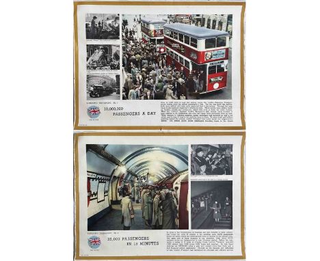 Pair of c1944 WW2 PANEL POSTERS London's Transport No 1 and No 2 "For Victory". The first is titled '10,000,000 passengers a 