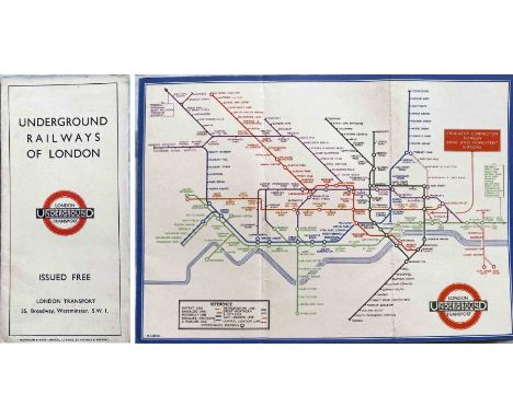 1933 London Underground H C Beck diagrammatic, card POCKET MAP from the first-year series titled 'Underground Railways of Lon