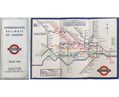 1933 London Underground H C Beck diagrammatic, card POCKET MAP from the first-year series titled 'Underground Railways of Lon