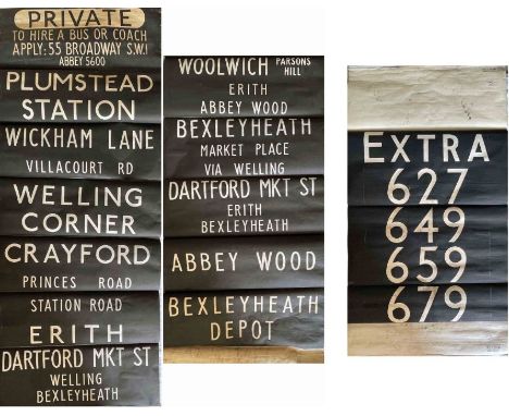 Pair of London Transport trolleybus DESTINATION BLINDS comprising a front/rear example from Bexleyheath (BX) depôt dated 2.4.