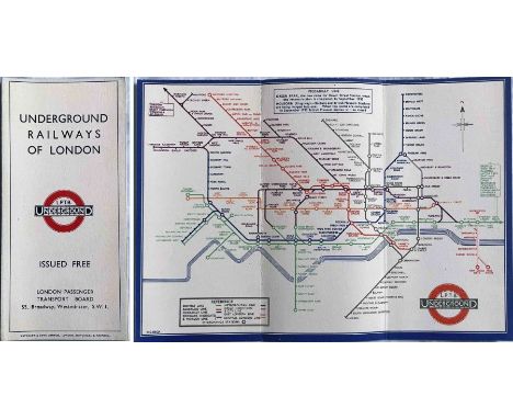 1933 London Underground H C Beck diagrammatic, card POCKET MAP from the first-year series titled 'Underground Railways of Lon