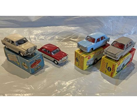 Selection (4) of Dinky Toy and Tri-ang Spot-On 1/42-scale die-cast MODEL CARS comprising Spot-On 267 MG 1100 in red &amp; whi