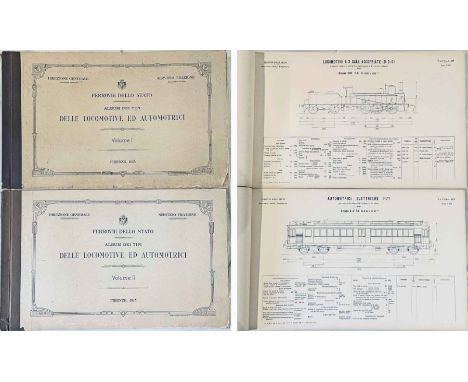 1915 Italian State Railways ALBUMS (2 large-format volumes) of TYPES OF LOCOMOTIVES AND RAILCARS. Issued by the rolling stock