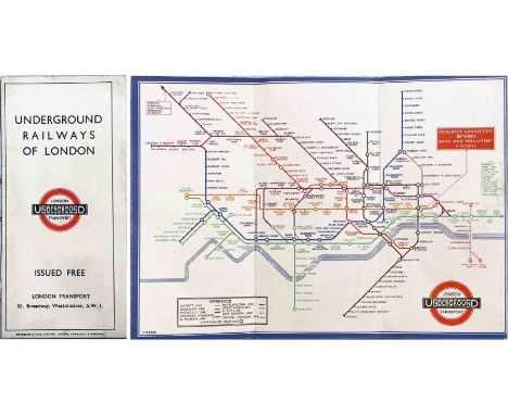 1934 London Underground 'Underground Railways of London' POCKET MAP. A second-year H C Beck diagrammatic card map with print 