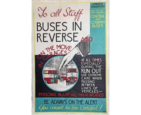 1936 London Transport double-crown POSTER 'Buses in reverse - on the move in garages' by Edward E Hunt who designed a number 