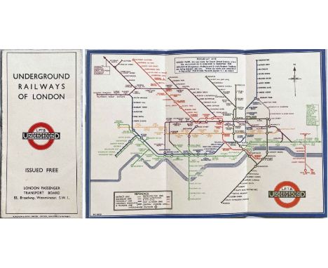 1933 London Underground H C Beck diagrammatic, card POCKET MAP from the first-year series titled 'Underground Railways of Lon