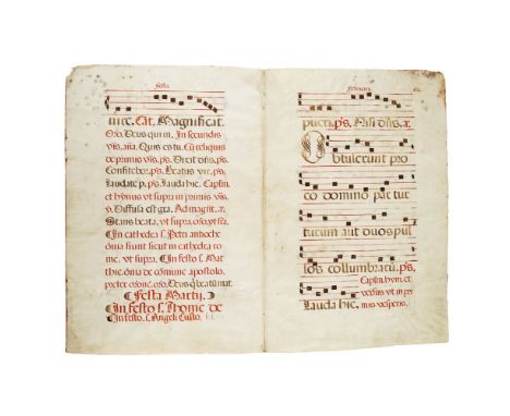 Liturgical music manuscript bifolio on vellumBritish Isles, the initial page entitled February xlvii, 16th century or later w