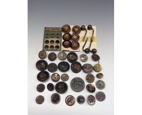 Buttons - a pair of German Eingetragen buttons, decorated in relief with cherubs;  a set of six mid-20th century Bachelor But