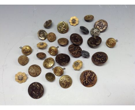Buttons - a set of four Treble Orange Gilt buttons, engraved with flowering foliage;  a set of four Gaunt London military but